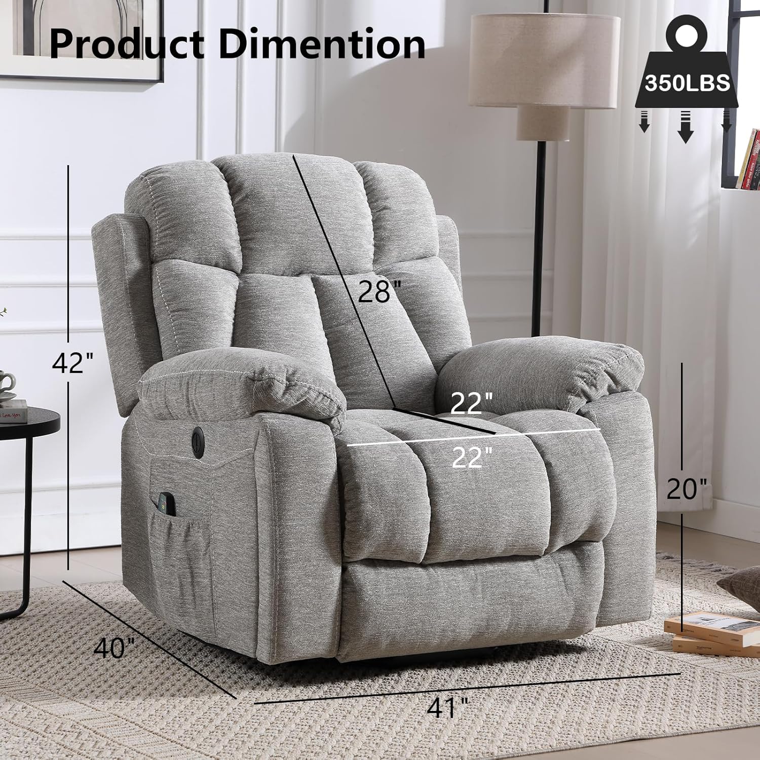 Power Lift Recliner Chair with Massage and Heat for Living Room