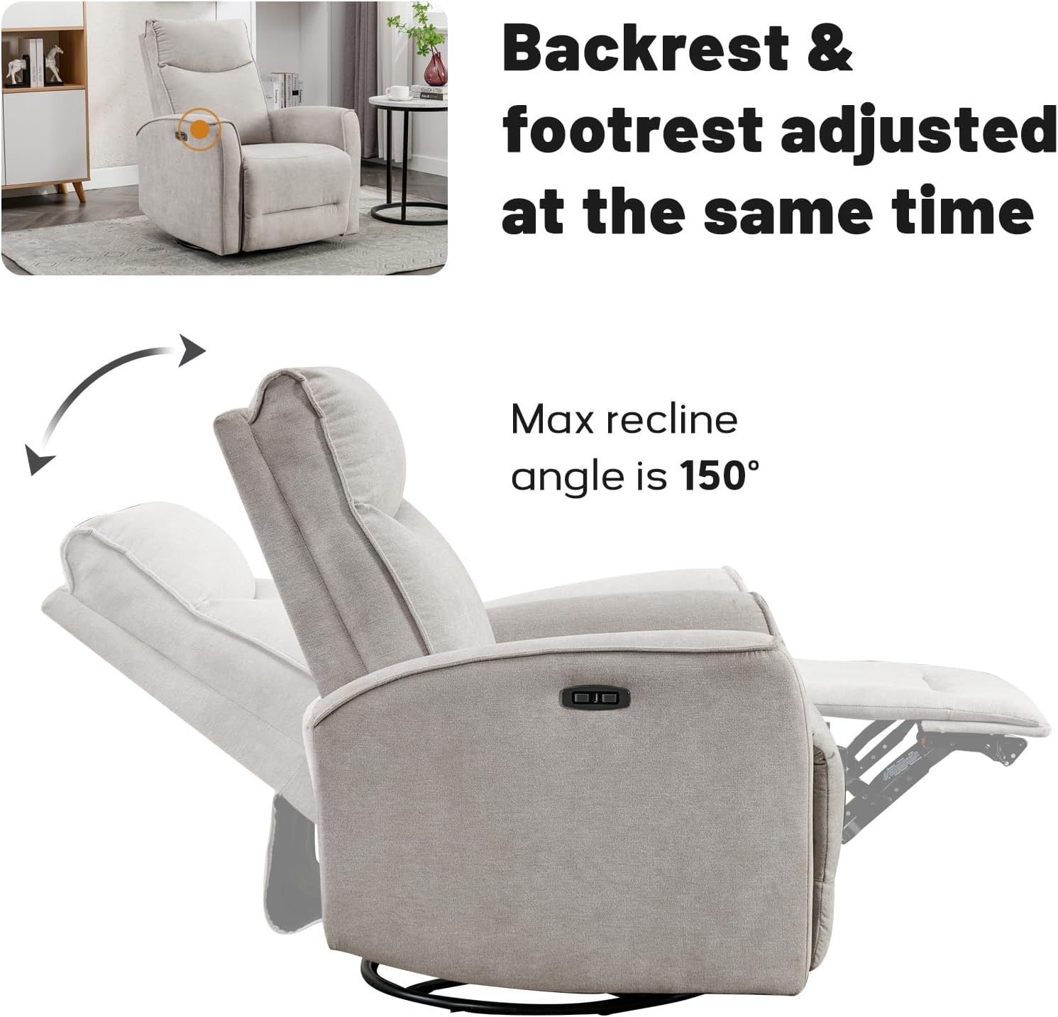 Power Swivel Recliner with Rocker and USB Port for Living Room