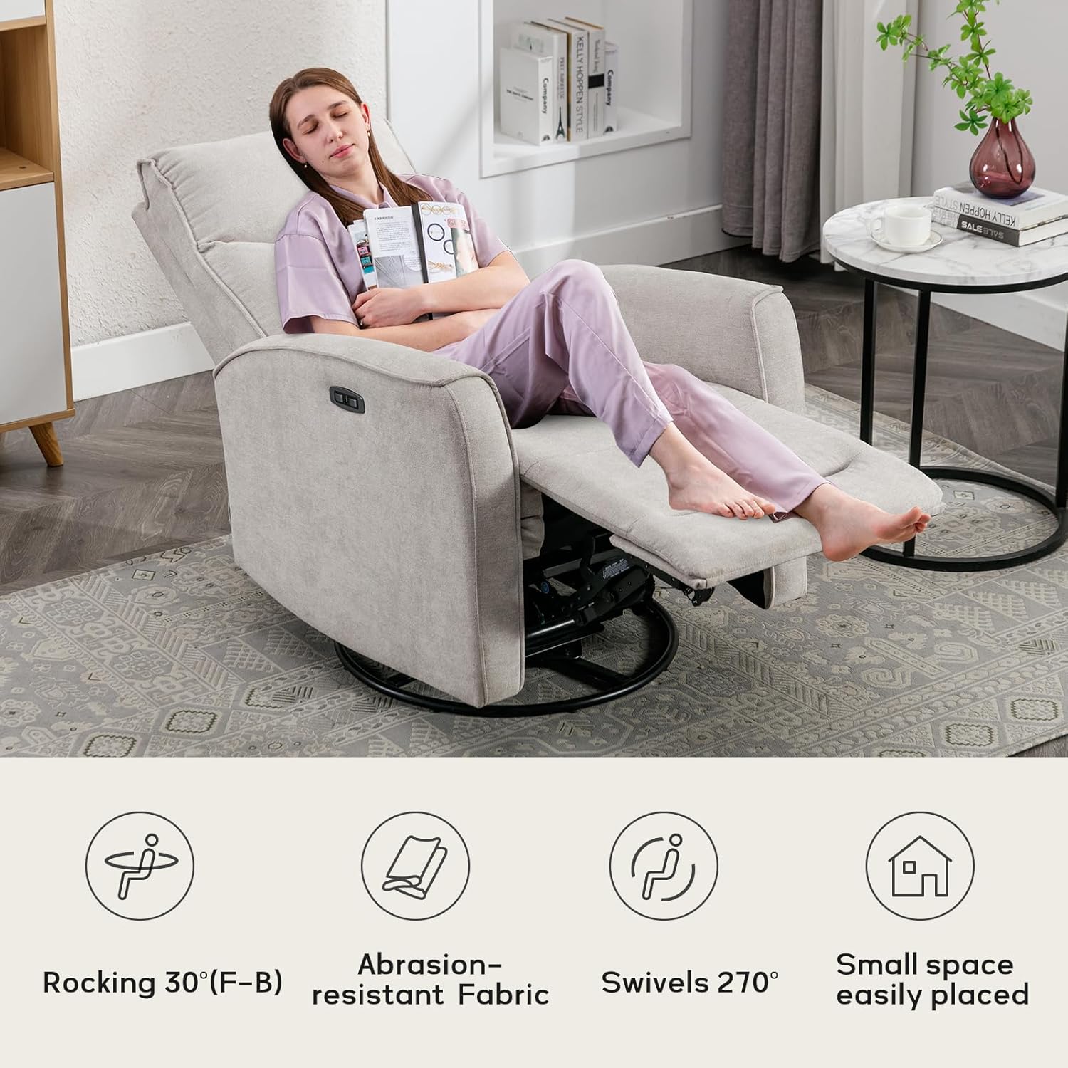 Power Swivel Recliner with Rocker and USB Port for Living Room