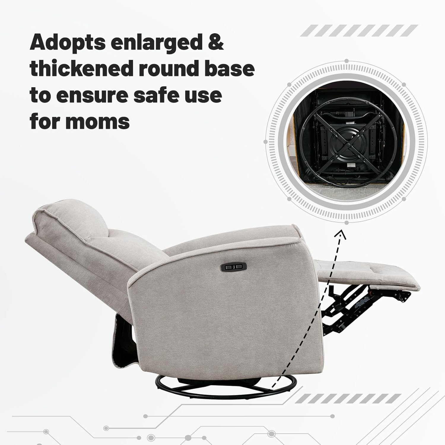 Power Swivel Recliner with Rocker and USB Port for Living Room