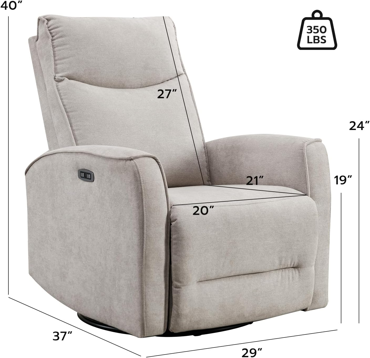 Power Swivel Recliner with Rocker and USB Port for Living Room