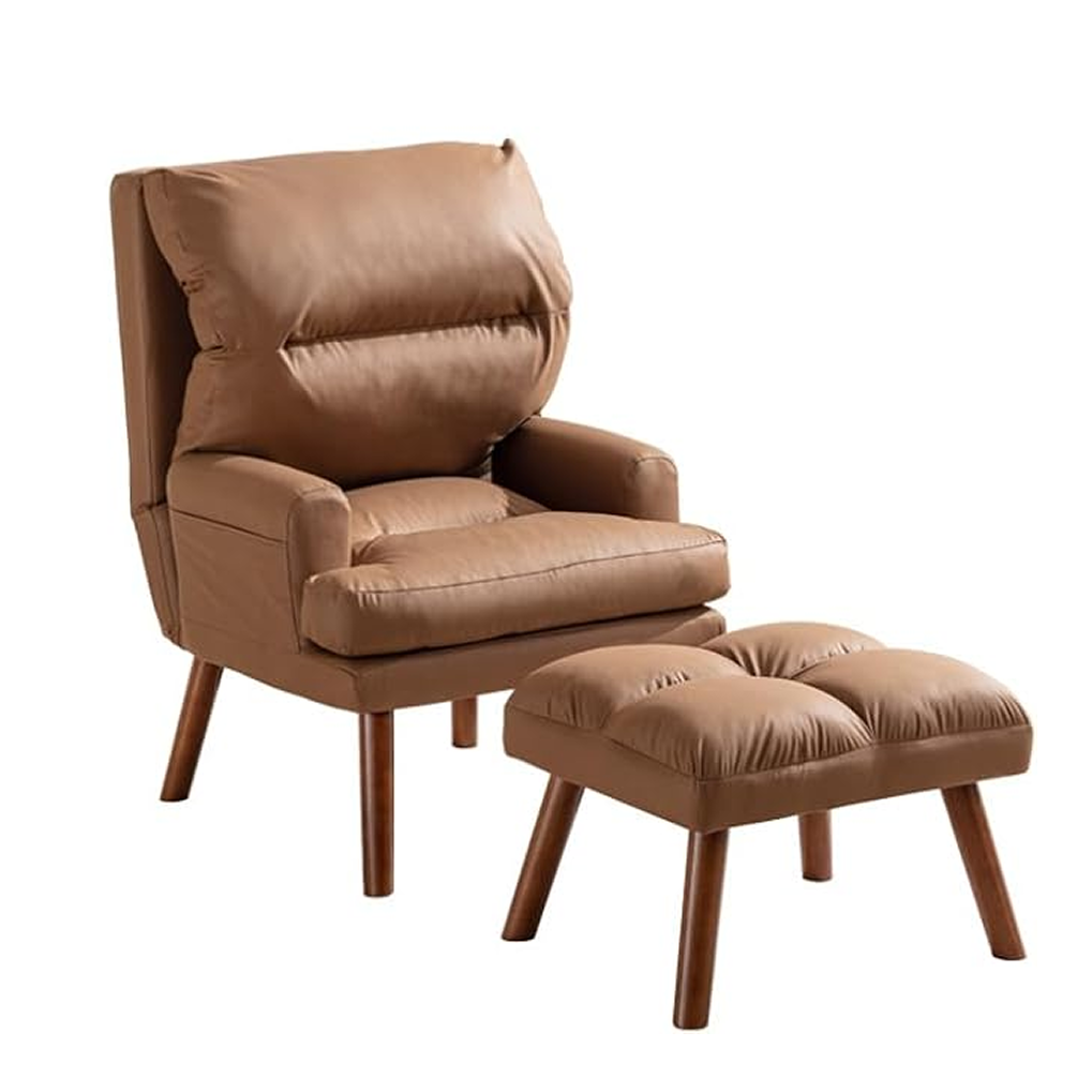Modern Accent Chair with Ottoman and Adjustable Backrest for Living Room