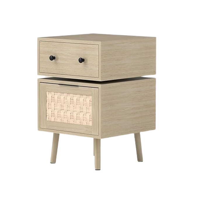Rotating Nightstand with Storage Cabinet for Bedroom