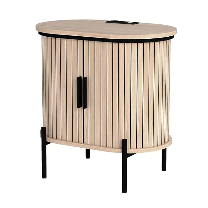 Mid-Century Side Table with Charging Station for Living Room