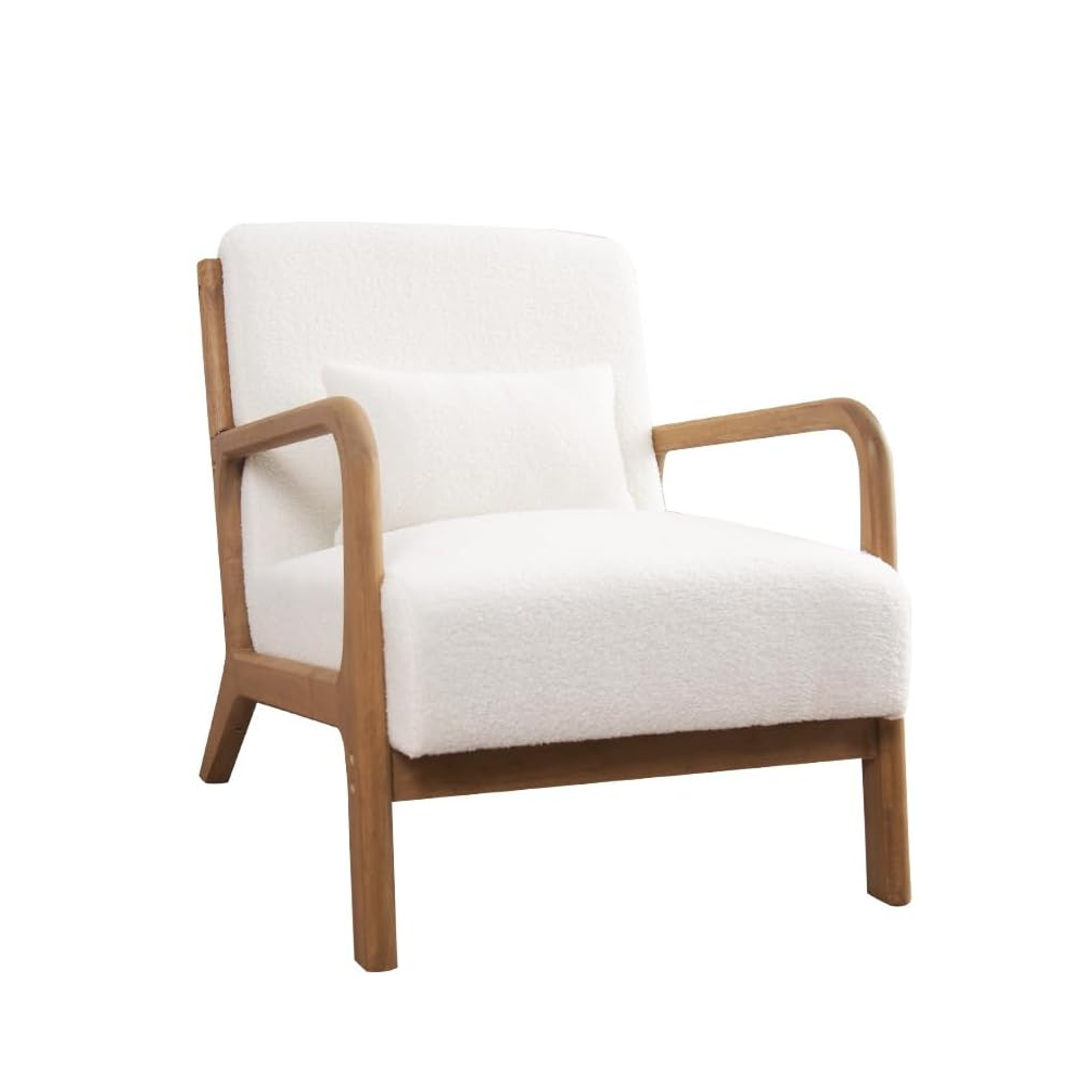 Mid-Century Lounge Chair with Lamb Wool Fabric for Living Room