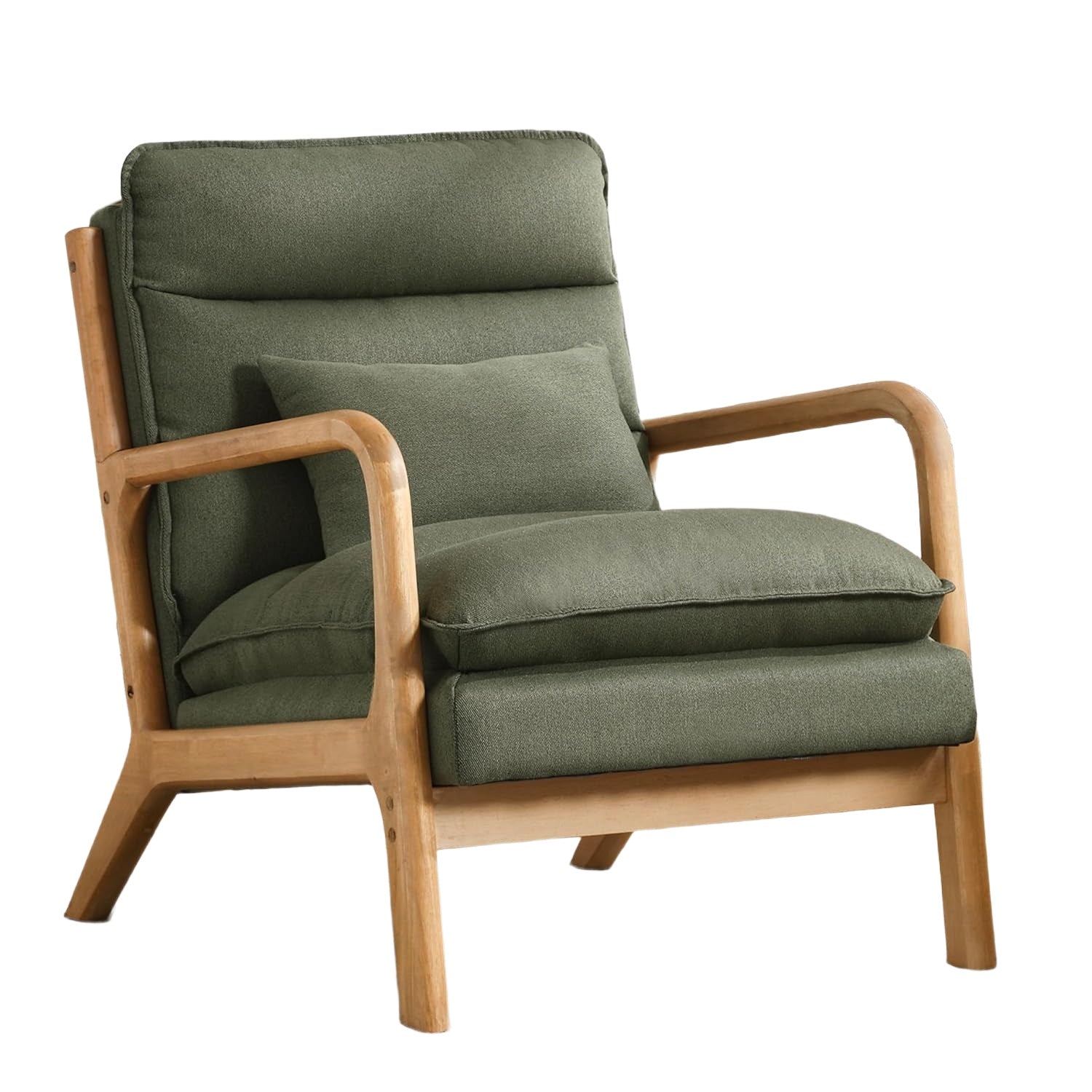 Mid-Century Linen Accent Chair with Lumbar Pillow for Living Room