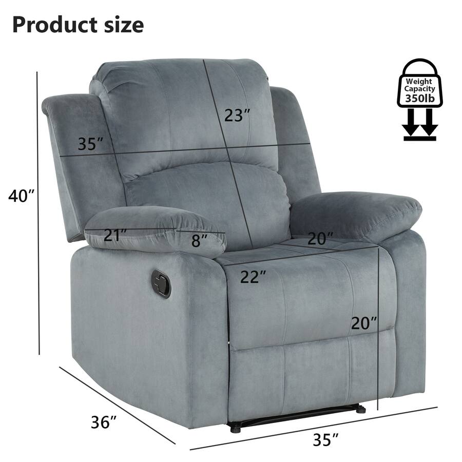 Velvet Manual Recliner Chair with Massage for Living Room