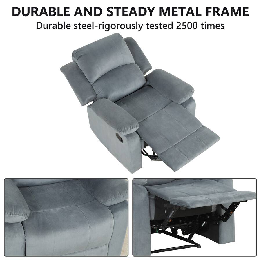 Velvet Manual Recliner Chair with Massage for Living Room