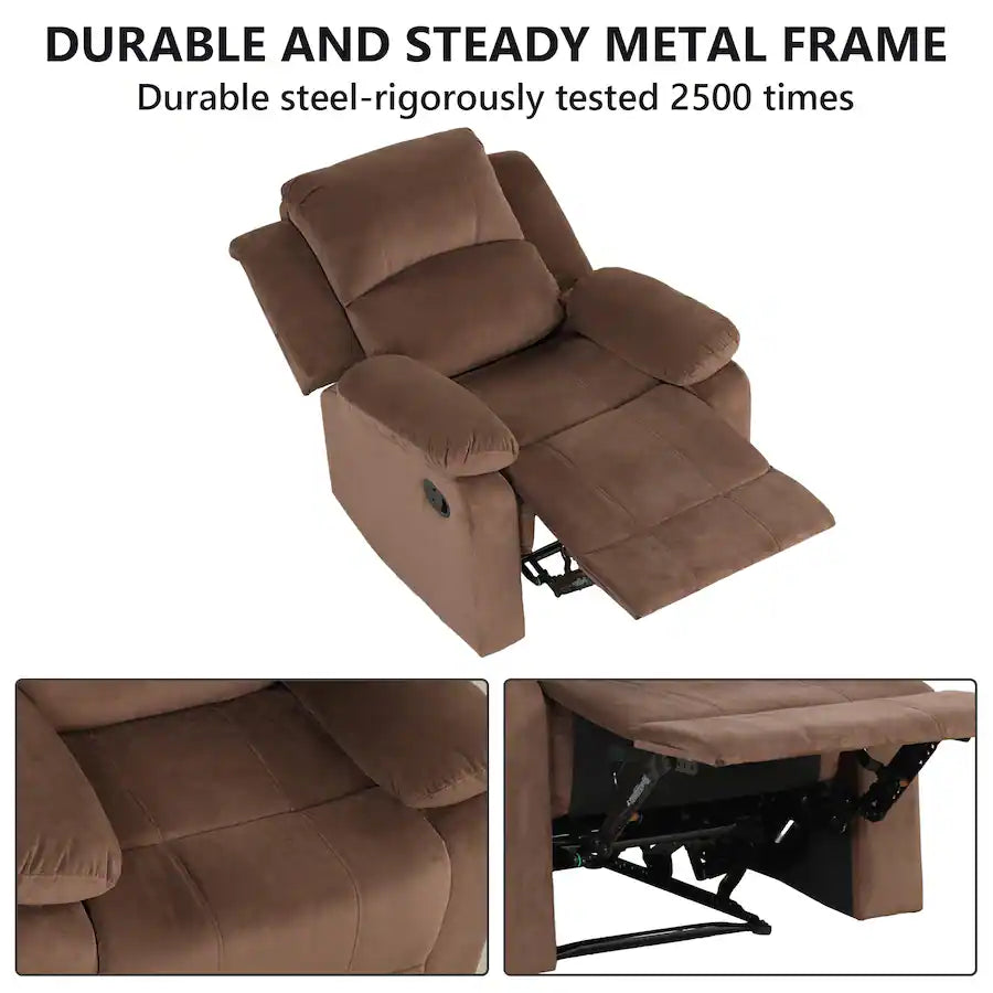 Velvet Manual Recliner Chair with Massage for Living Room