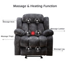 CANMOV Massage Glider Recliner Chair with Heat and Vibration Manual Recliner Antiskid Fabric Single Sofa Heavy Duty Reclining Chair for Living Room, Grey